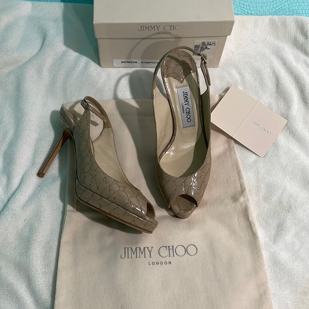 Jimmy Choo stamped mock croc nude leather slingback nova pumps